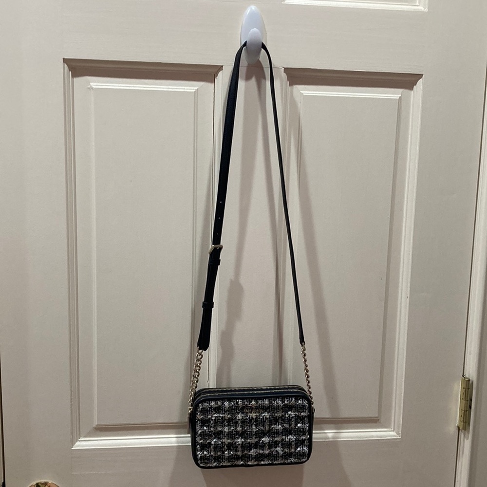 Kate Spade Black Natalia Double Zip Tweed Crossbody Purse Bag - Picture 16 of 16